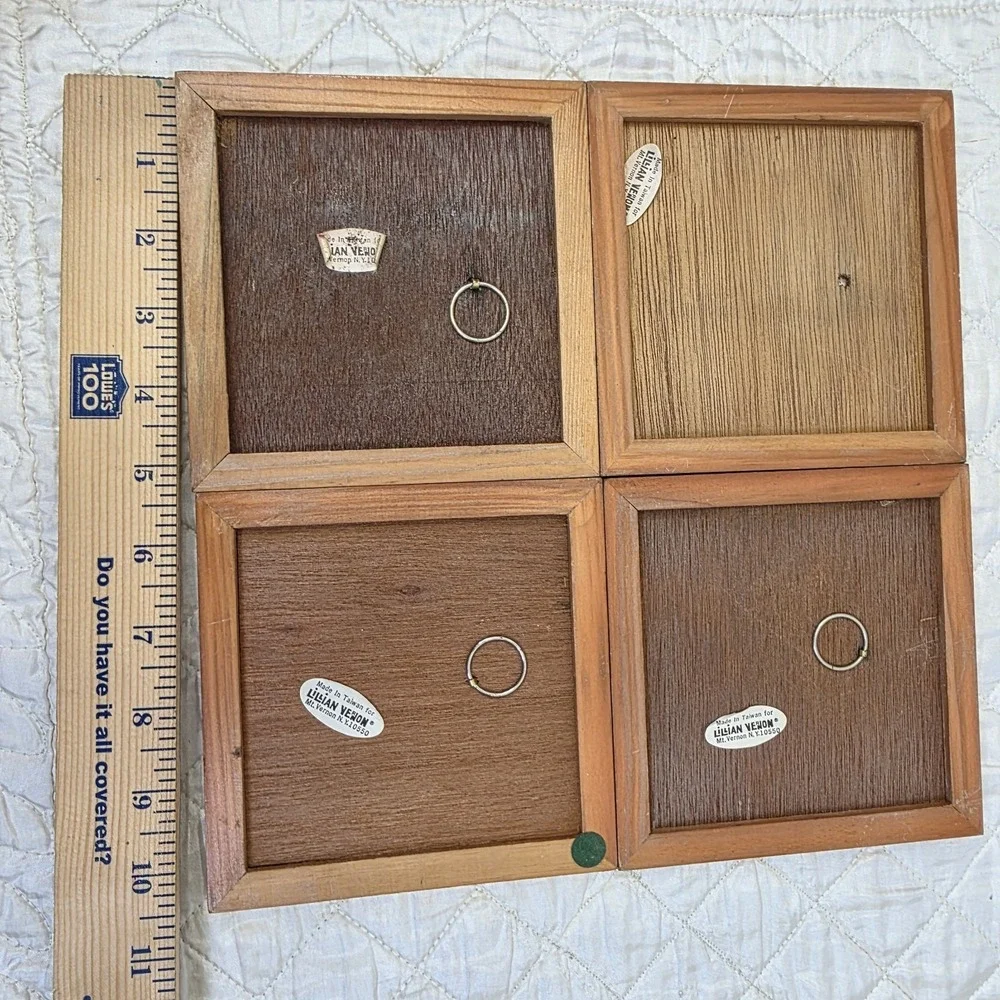 1984 Vtg Lillian Vernon Framed Tile Coasters Trivets Seasons Wall Decor Set Of 4